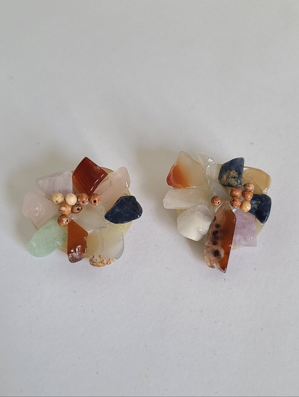 Vintage Mid Century Boho West Germany Gemstone Cluster Clip On Stud Earrings